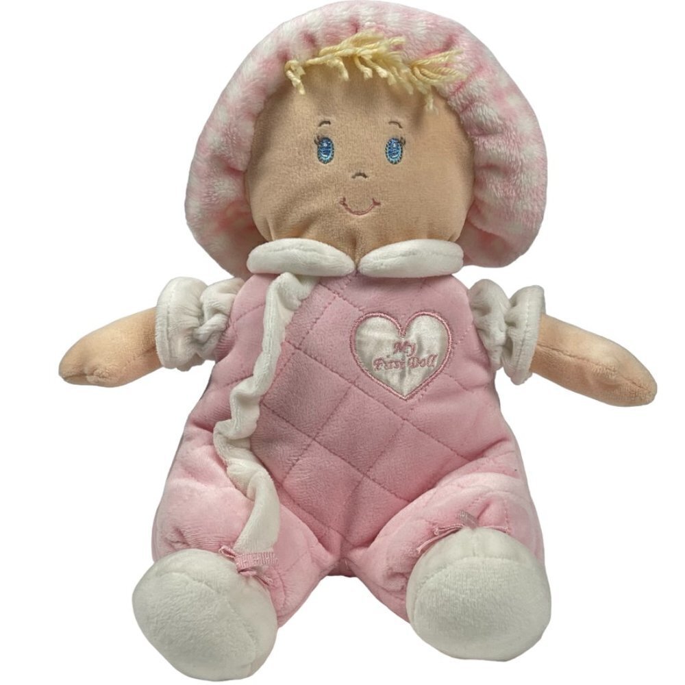 FIRST Impressions Macy’s Pink Baby My First Doll Plush Blonde Hair Blue Eyes 09